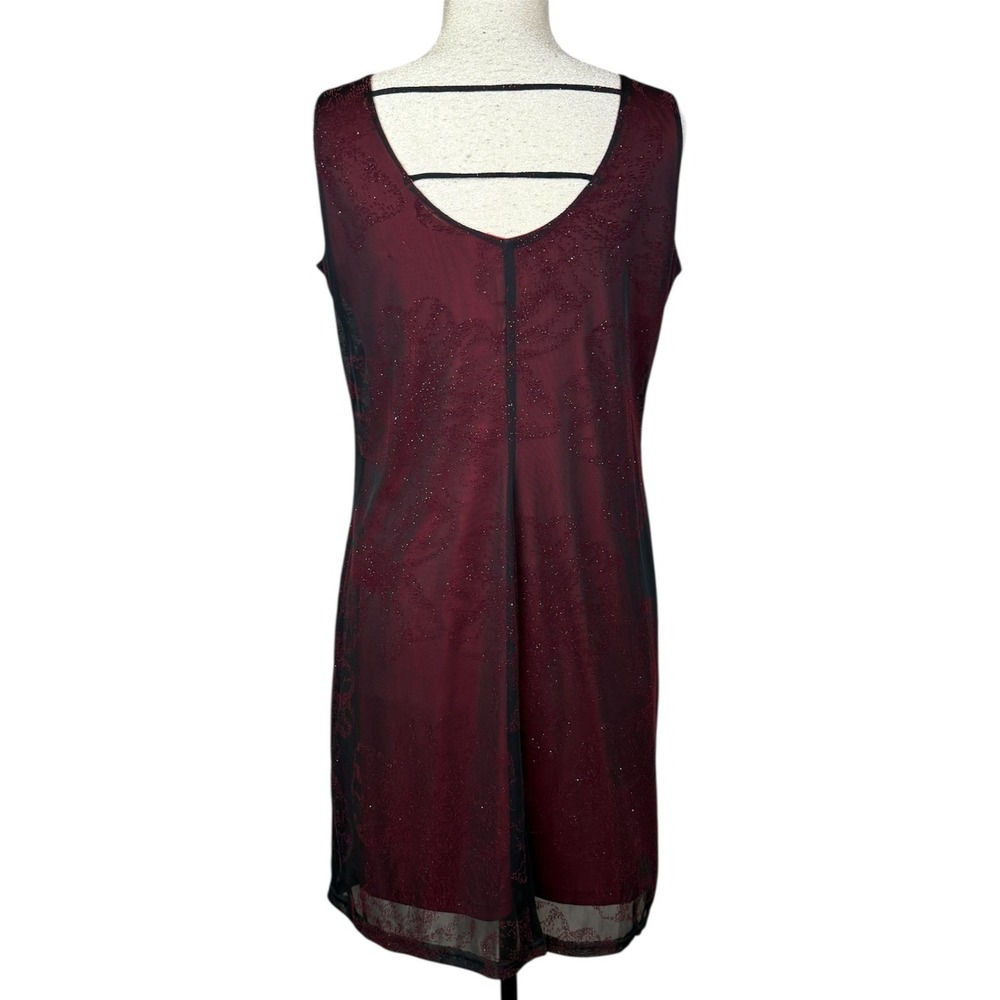 Y2K 90s Lisa Jo Dress Women 12 Red Black Mesh Glitter Sheer Whimsigoth Vamp READ - Picture 2 of 10